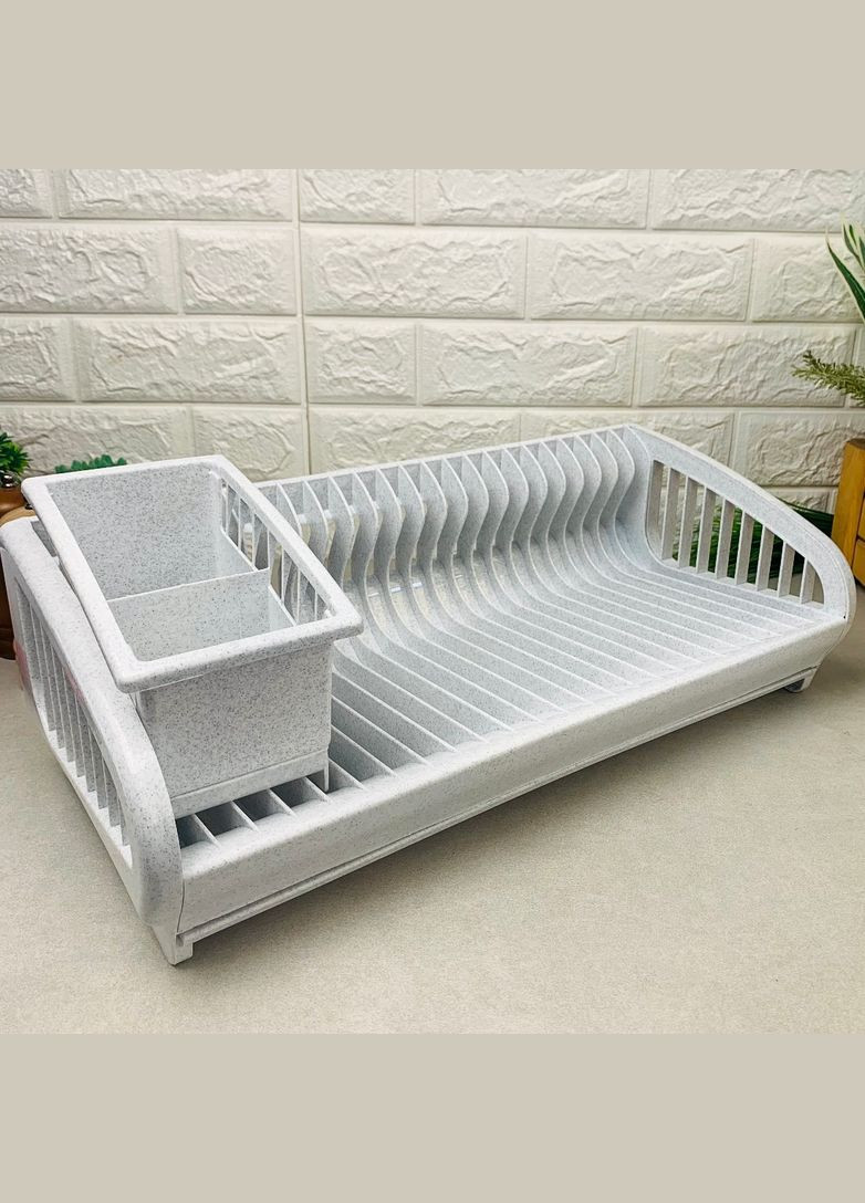 Біла пластикова сушарка для посуду з підставкою для сушіння столових приладів Lamela (303721891)