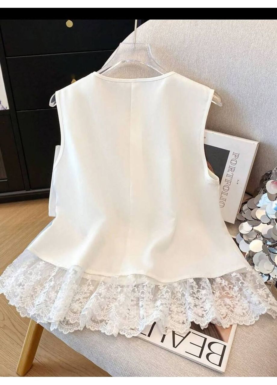 Молочна блуза з костюмки та мережива — елегантність у деталях ✨ (заміри в описі) DK/DL Мода без кордонів