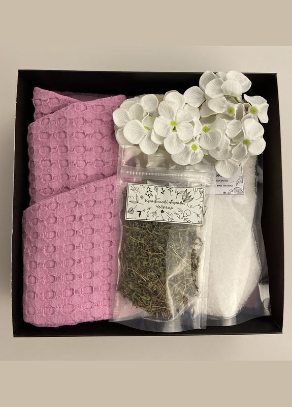 Подарунок для жінки SPA набір для лазні, сауни тюрбан для волосся, рушник, чай чебрець, мочалка, сіль, мильні квіти (5743-2242) No Brand (336186753)