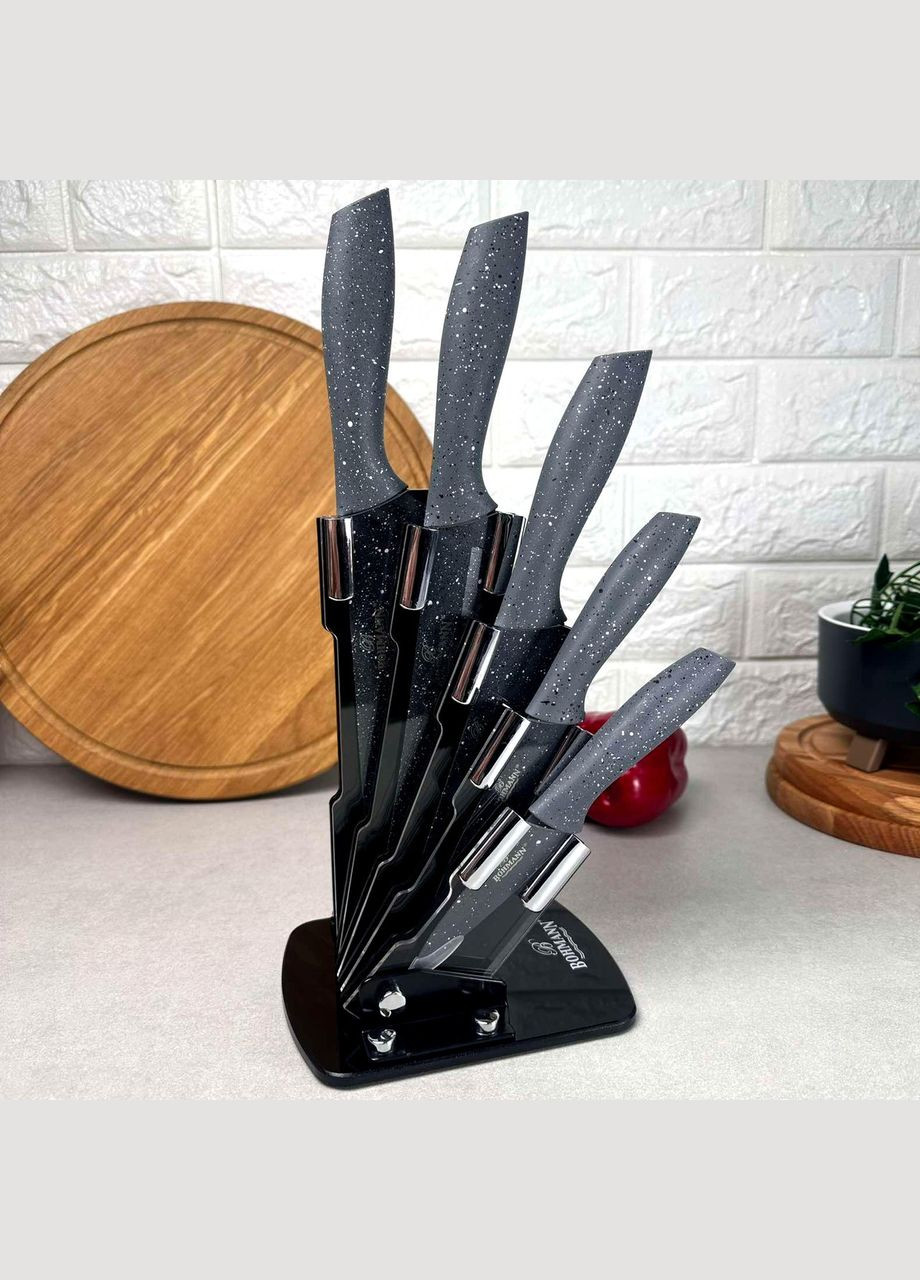 Набір сірих гранітних ножів 6 предметів на підставці Bohmann (303212547)