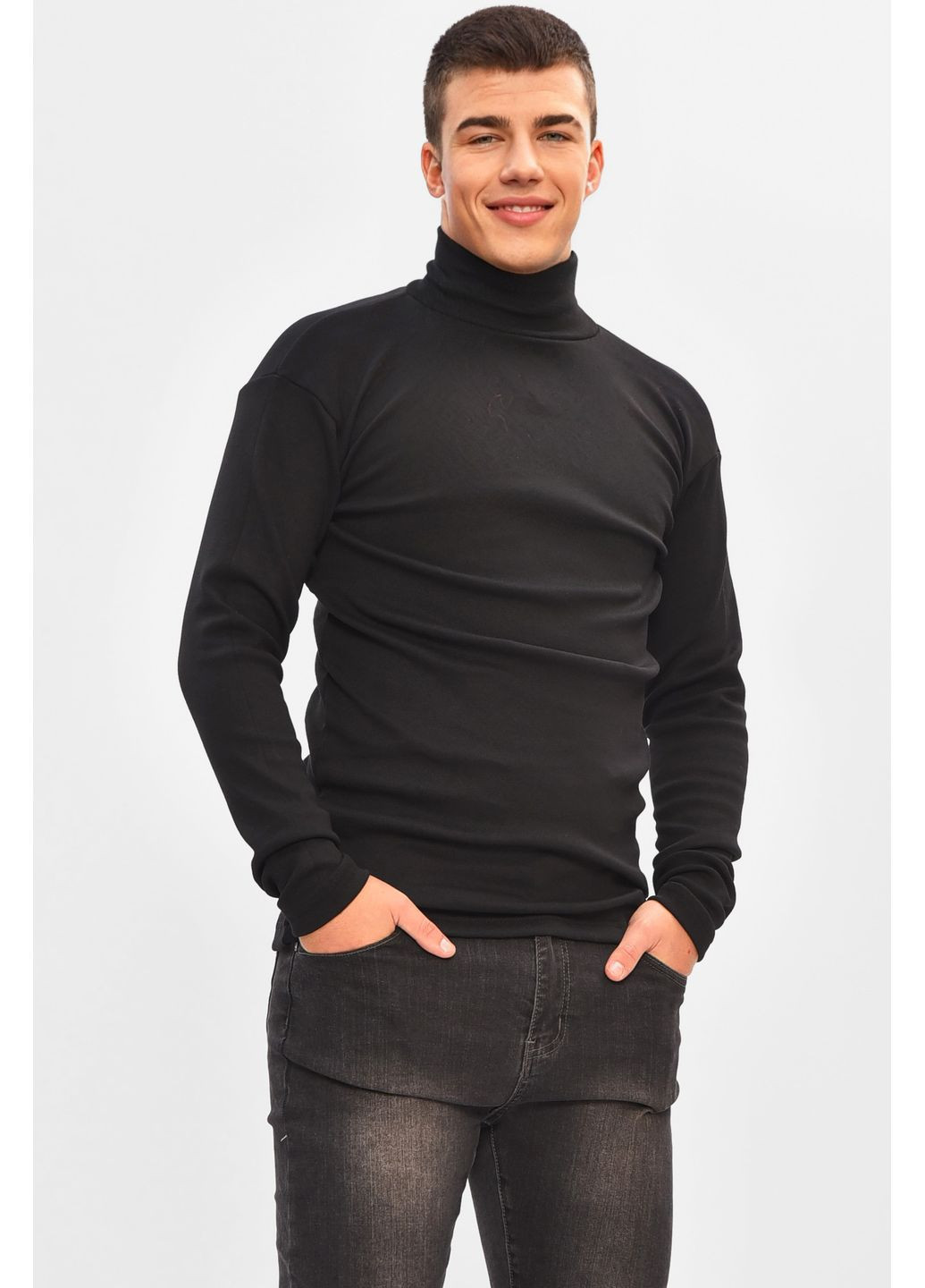 Гольф мужской на флисе черного цвета Let's Shop (363019252)