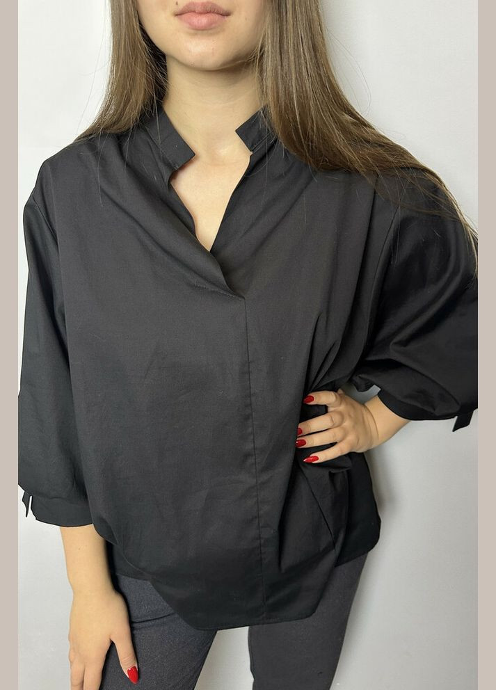 Сорочка жіноча базова коттонова з гудзиками на стійці чорна MKAD7479-07 Modna KAZKA (336932173)