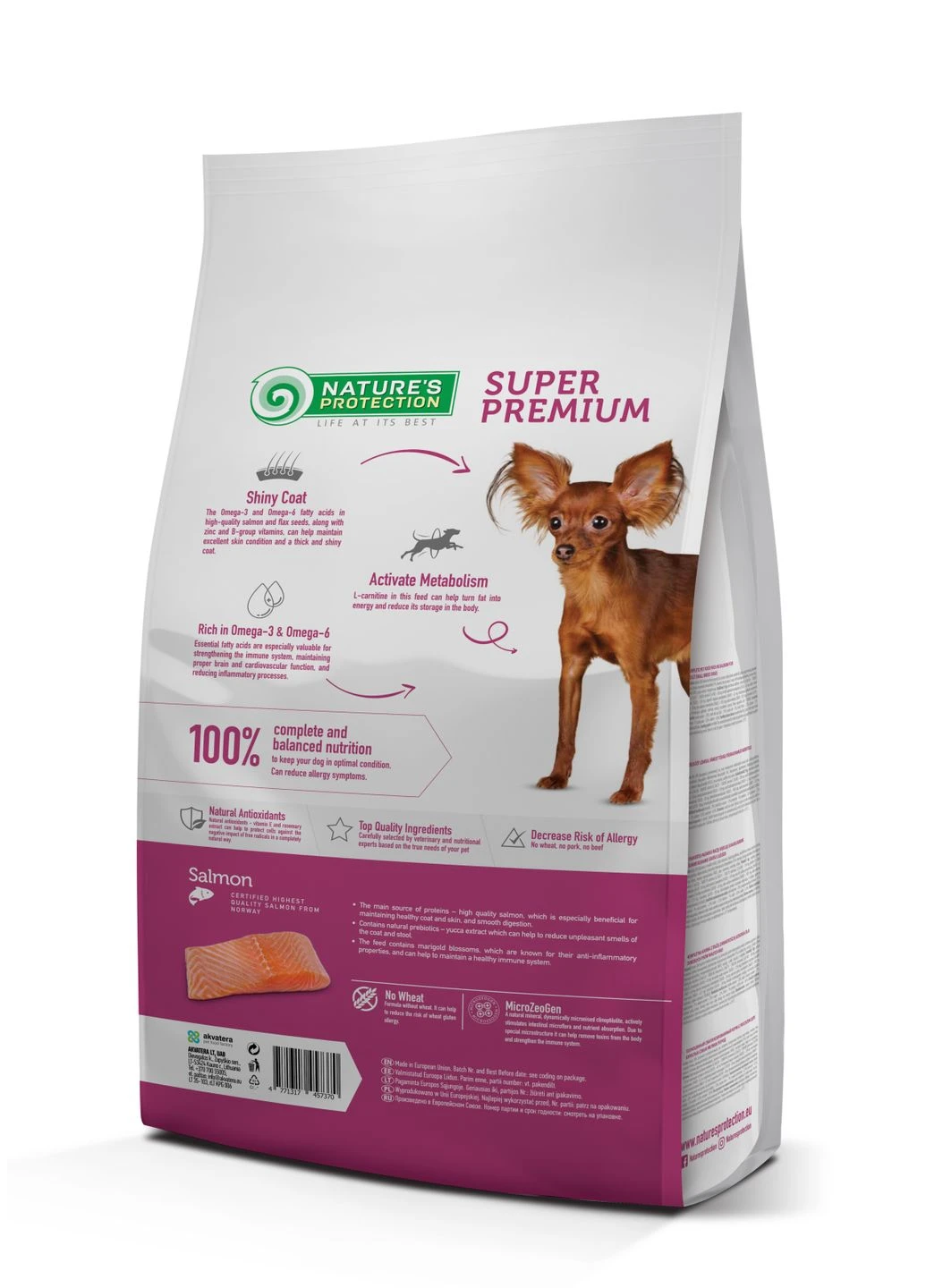 Сухой корм для собак малых пород Mini extra Salmon Adult Small Breeds с лососем 2 кг Nature's Protection (329153306)