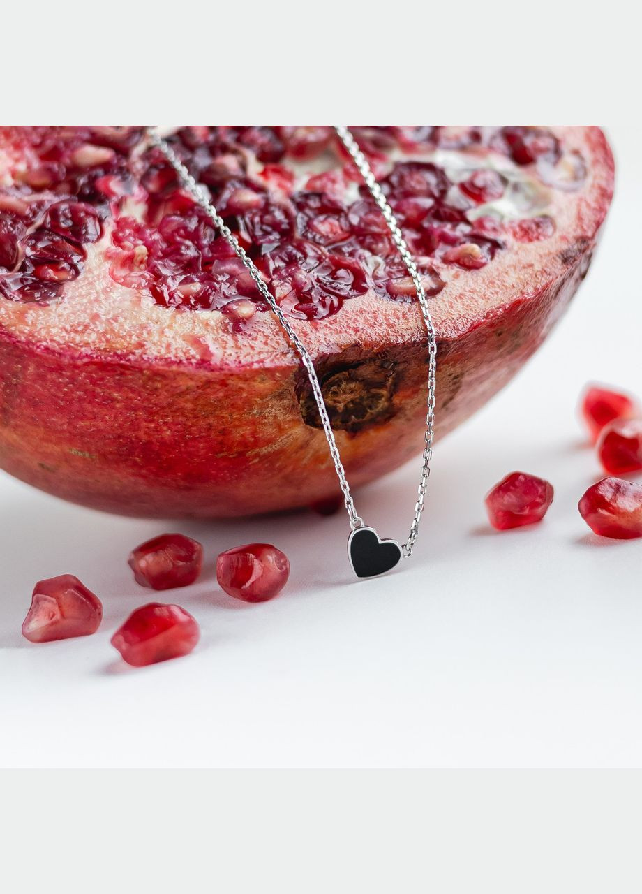 Кольє срібне маленьке Сердечко тонкому на ланцюжку з чорною емаллю No Brand (333705688)