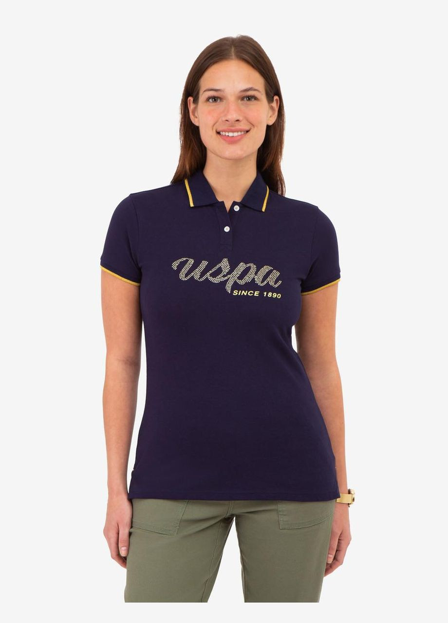 Жіноча футболка поло LUREX SCRIPT TIPPED POLO SHIRT L Синя U.S. Polo Assn. (286761225)