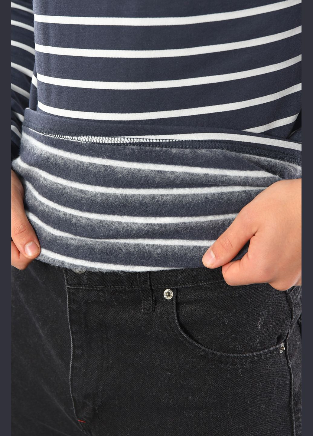 Темно-синий свитшот мужской полубатальный на флисе темно-синего цвета Let's Shop полоска без декора (306614421)