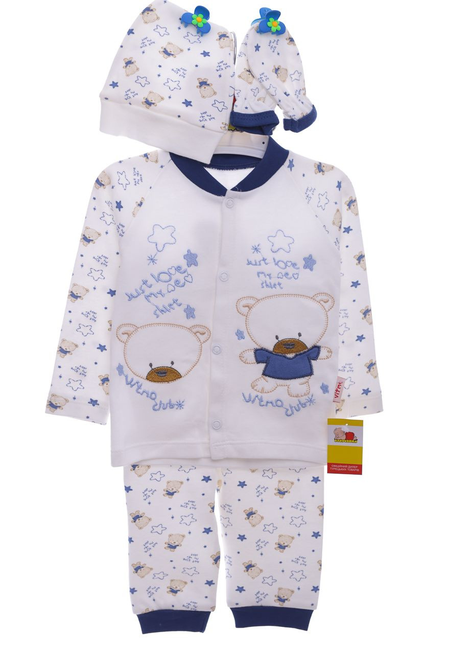 Білий демісезонний комплект розпашонка, повзунки та шапочка трикотажний ведмедик білий 62 см (36962) BABYKROHA