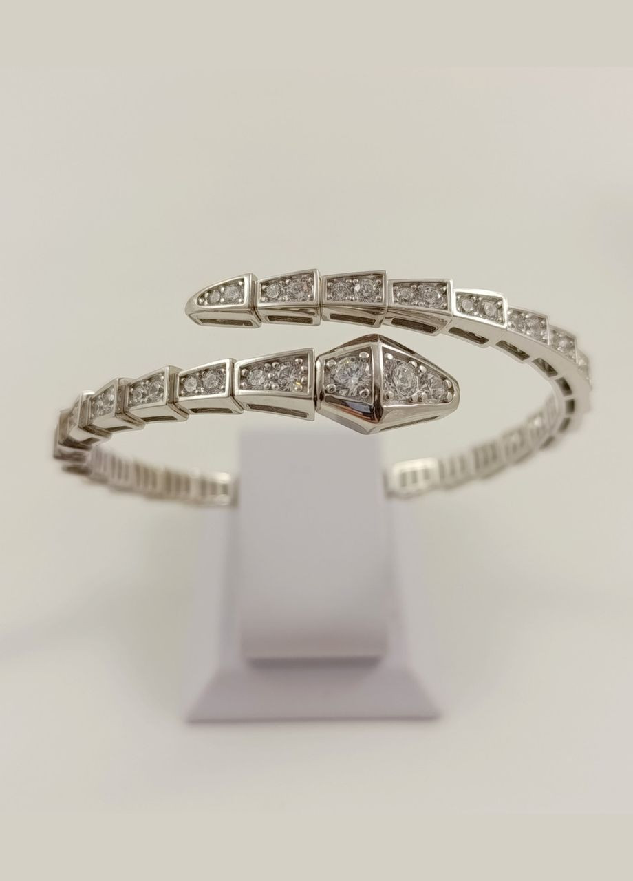 Серебряный жесткий браслет "Змея" с цирконием 18-19 см БЗМ-ц Shatlen Браслет (341319942)