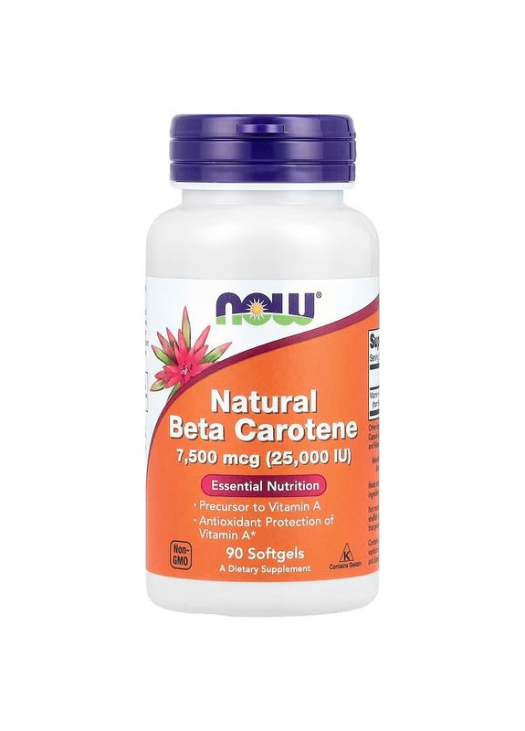 Натуральный бета-каротин Natural Beta Carotene, 7,500 mcg (25,000 IU), 90 Softgels Now (330034247)