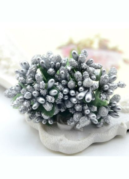 Искусственные тычинки Микс фактур, букетик, серебро, 12 шт No Brand (340484890)