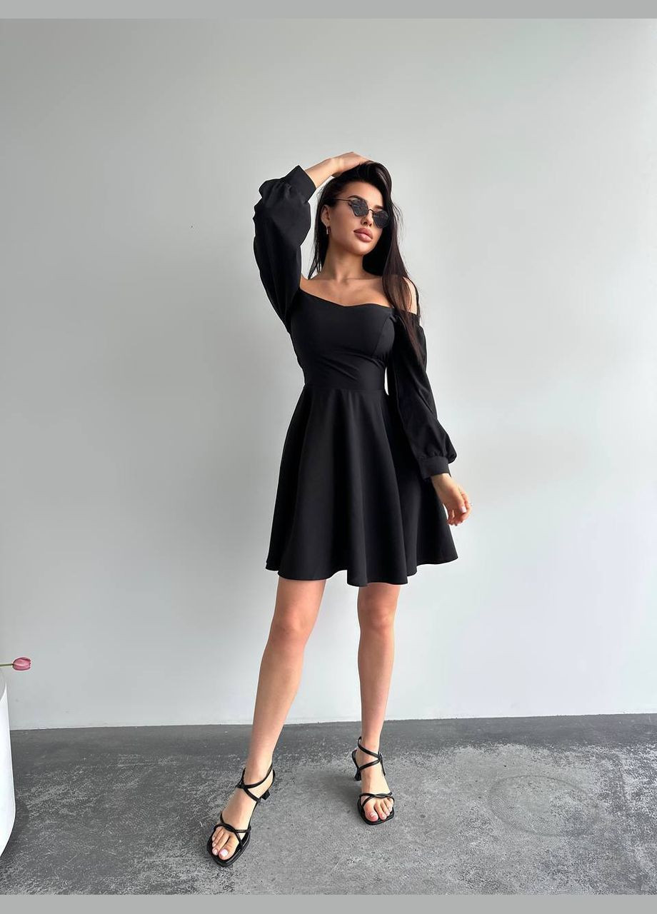 Черное летнее платье из софта с бантиком на спине, легкое платье черного цвета на завязках и регулируемой талией No Brand
