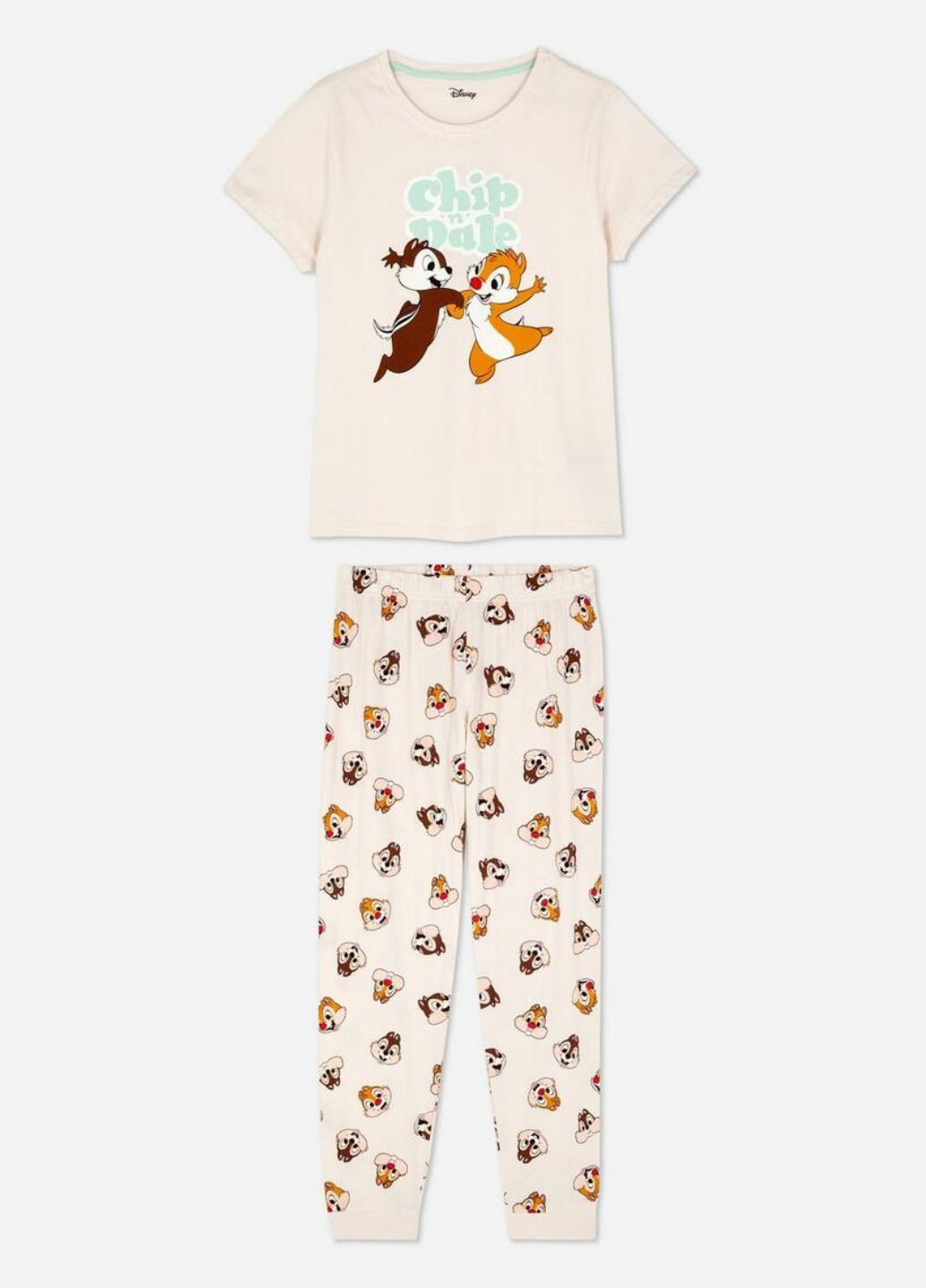 Бежевая женская пижама из хлопка футболка + брюки Primark