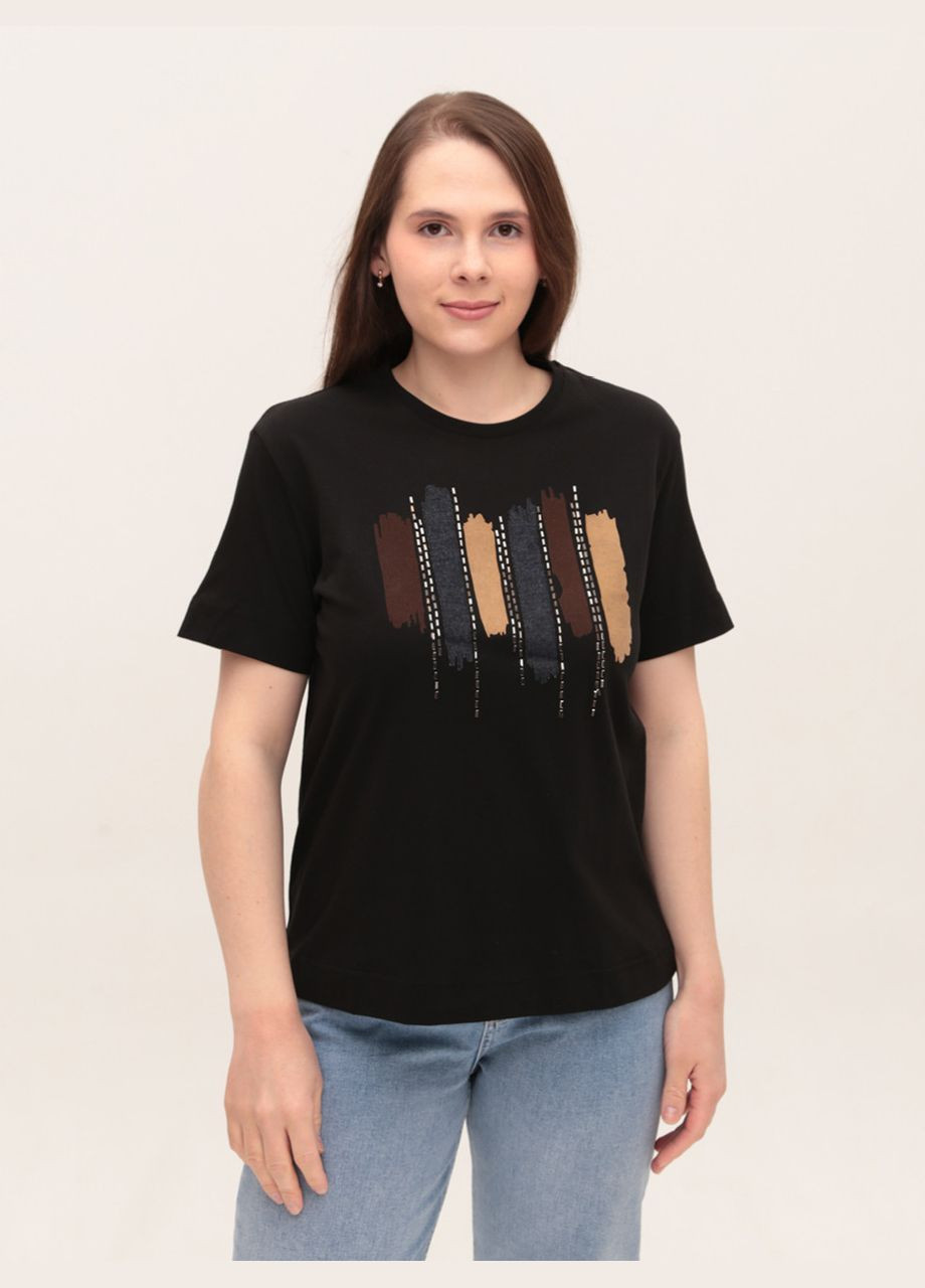 Жіноча футболка чорна пряма з принтом MDG Пряма - (323202289)