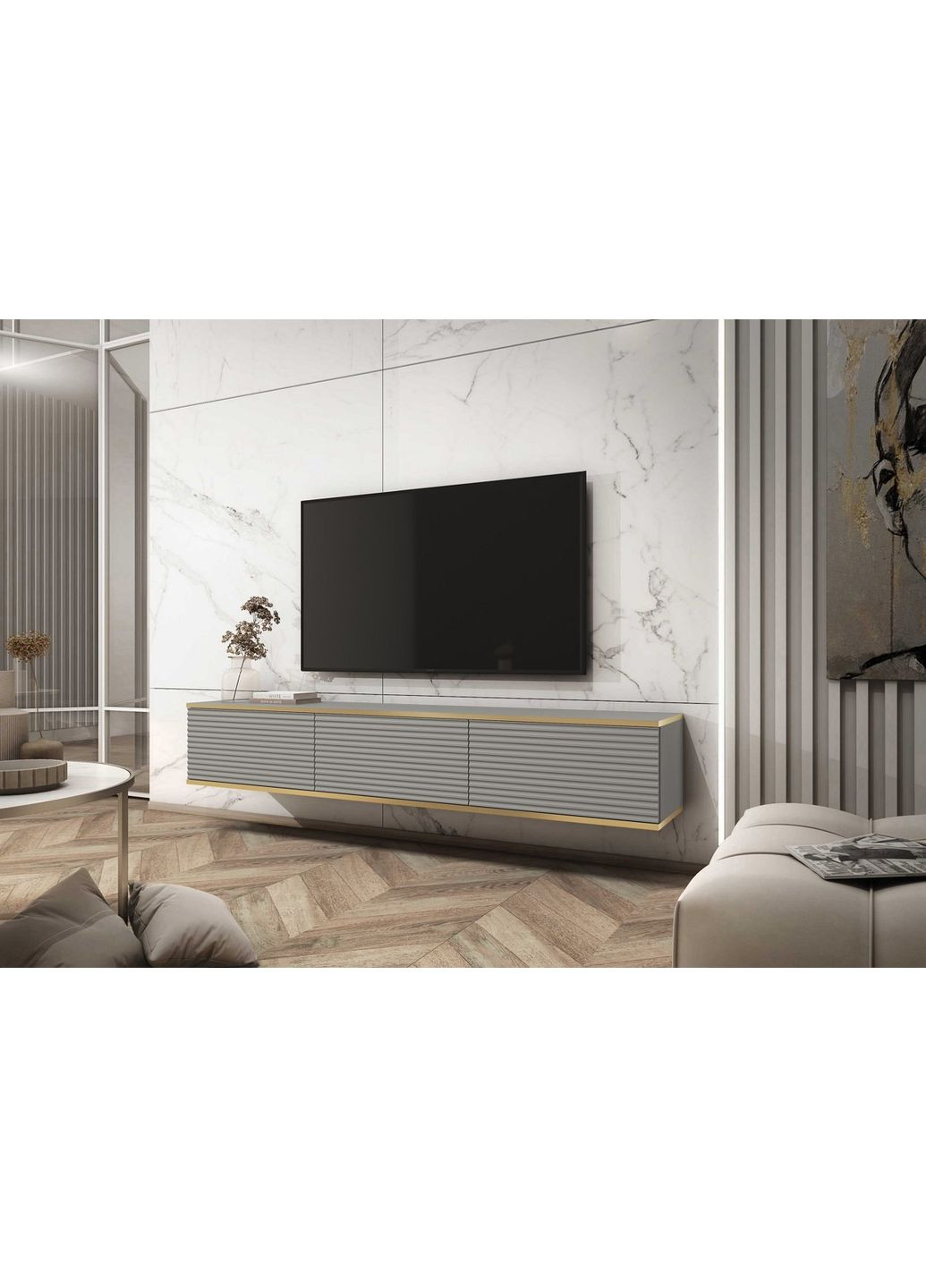 Тумба під телевізор навісна Оро / Oro 3-дверна RTV175 MDF Сірий (PFH-091365) Perfect Home (367179044)