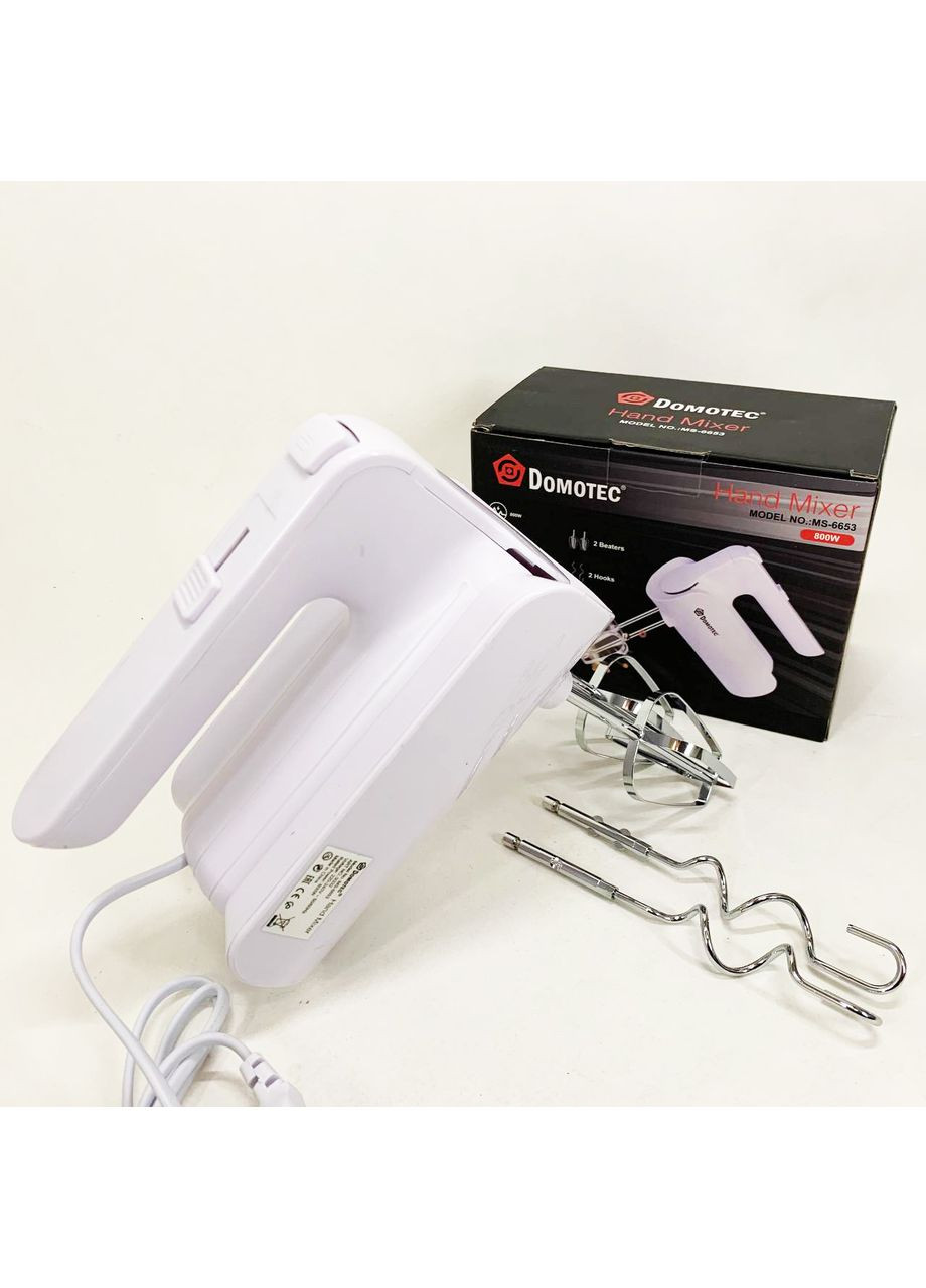 Ручний міксер R.6653W кухонний міксер із насадками 5 швидкостей 800 Вт білий Domotec (367860895)