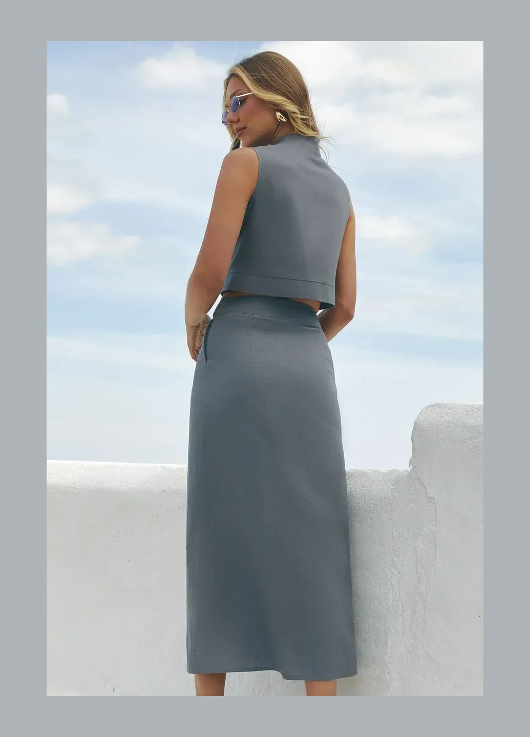 Летний комплект укороченный с юбкой. Серый Seventeen (334731719)