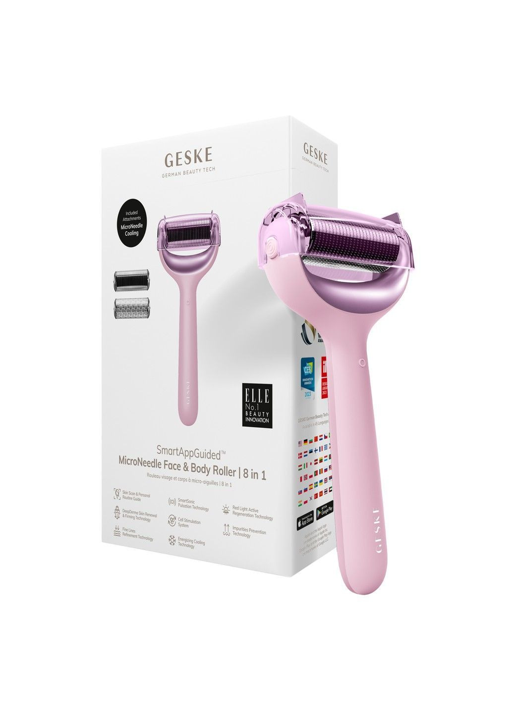 Електронний ролер для обличчя та тіла з мікроголками MicroNeedle Face&Body Roller 8в1 pink GESKE (362567574)