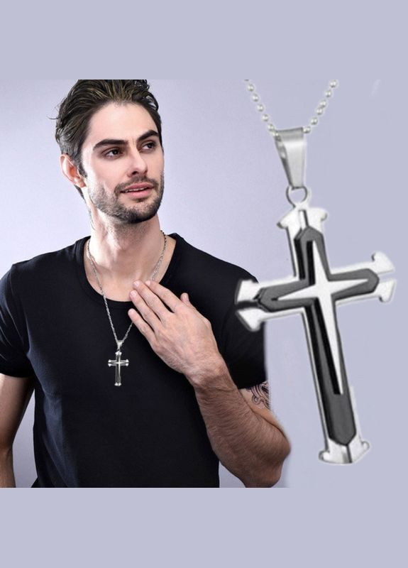 Кулон хрестик підвіска на ланцюжку хрест синій сріблястий Liresmina Jewelry (293510431)