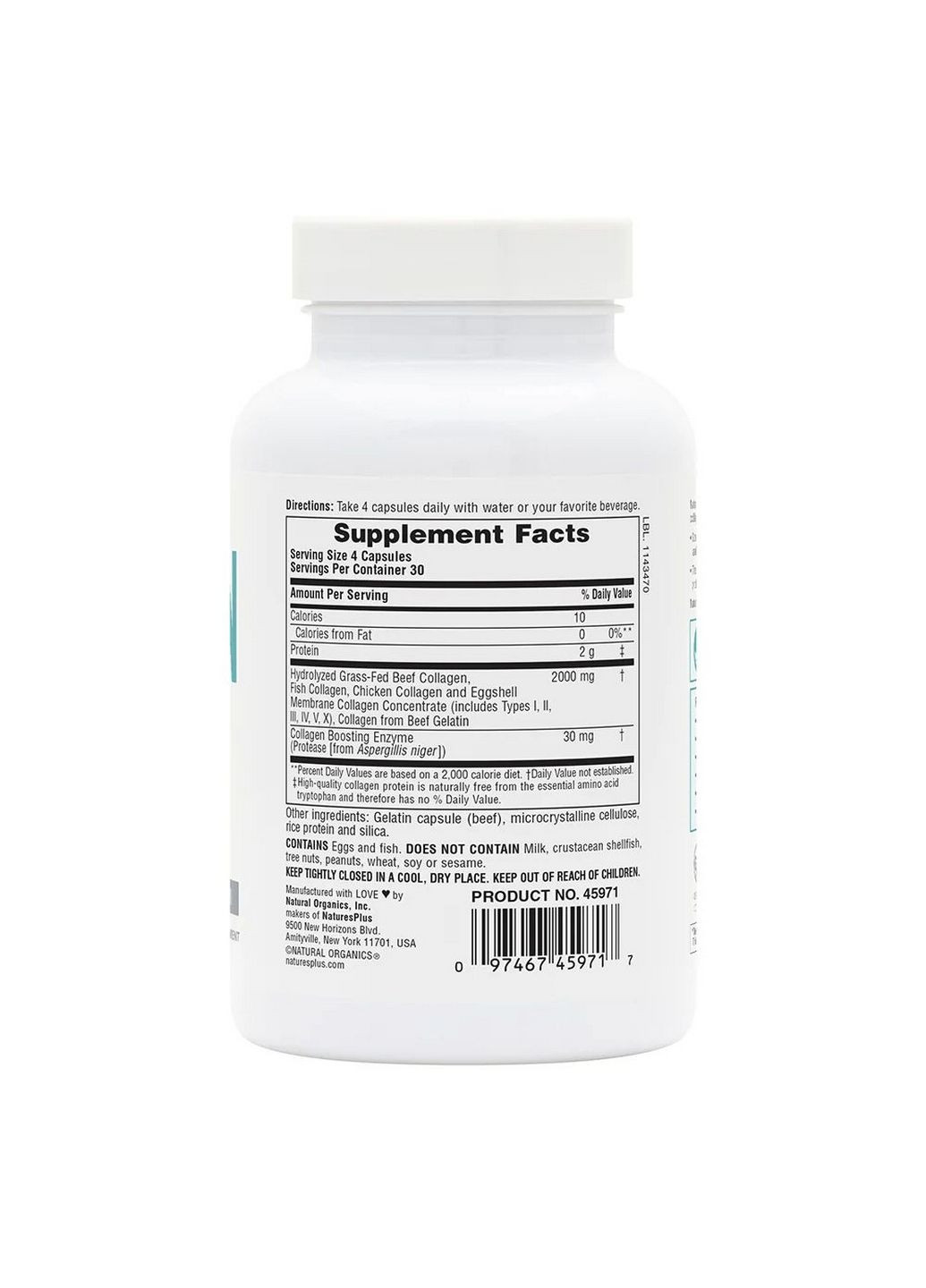 Препарат для суглобів та зв'язок Collagen Peptides (Type I, II, III, IV, V, X), 120 капсул Natures Plus (293418904)