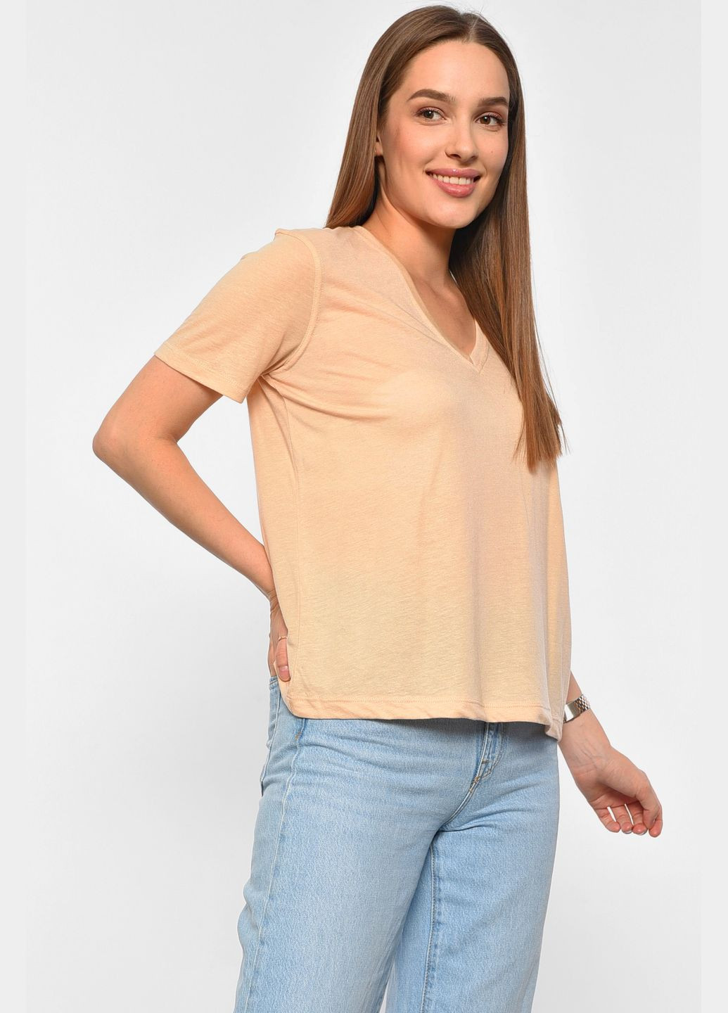 Футболка жіноча бежевого кольору Let's Shop - (301905272)