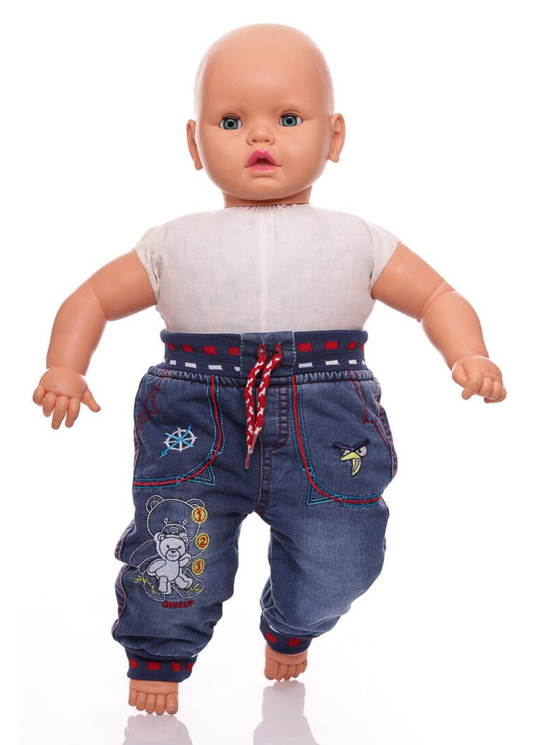 Джинси на траві для хлопчика з ведмедиком сині 86 см (30033) BABYKROHA (323469259)