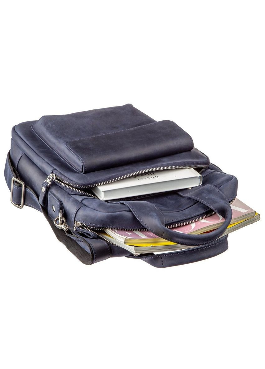 Стильная вертикальная сумка под А4 с карманами из натуральной кожи синяя (sku_11170) No Brand (328922250)