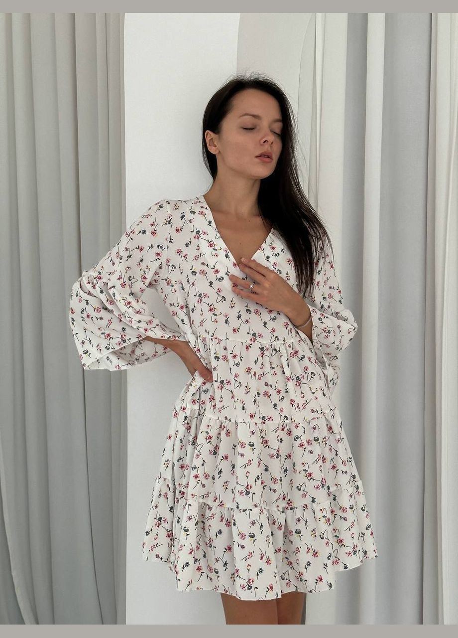 Белое повседневный, кэжуал, вечернее женское платье FINO Mode с цветочным принтом