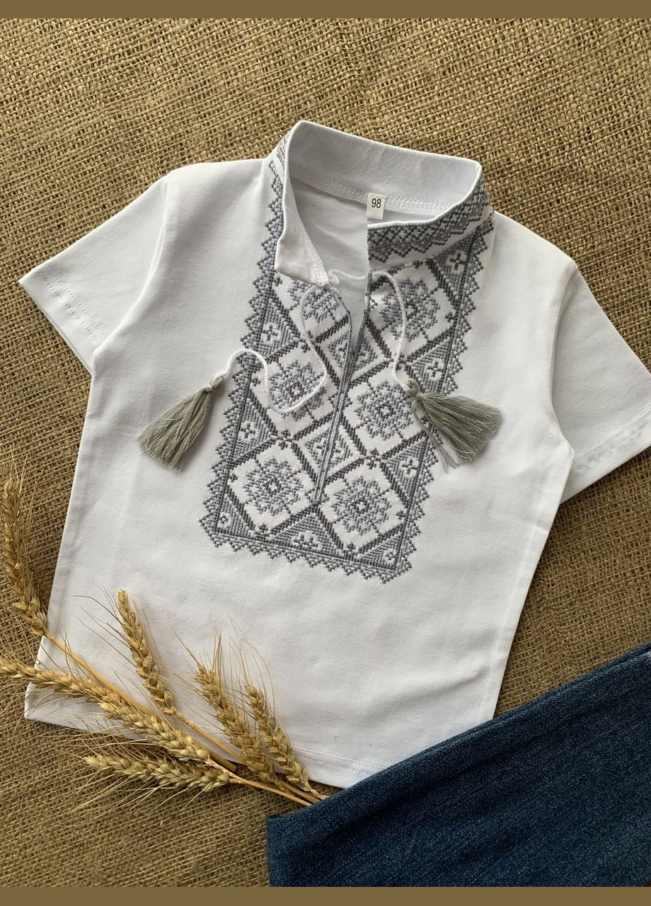 Футболка вышиванка детская для мальчика бело серая No Brand (341327742)