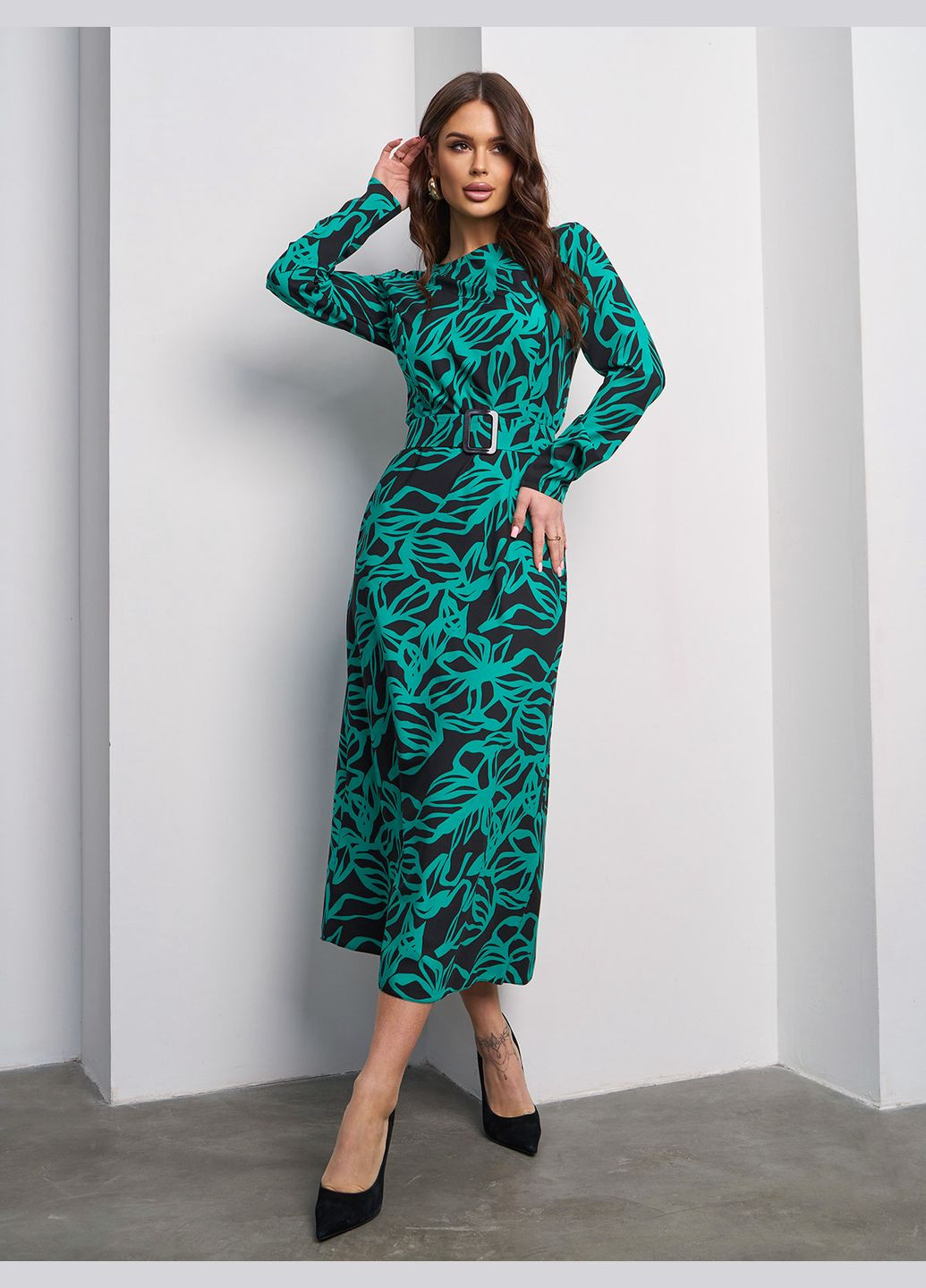 Зелена повсякденний сукні силуетна ISSA PLUS з квітковим принтом