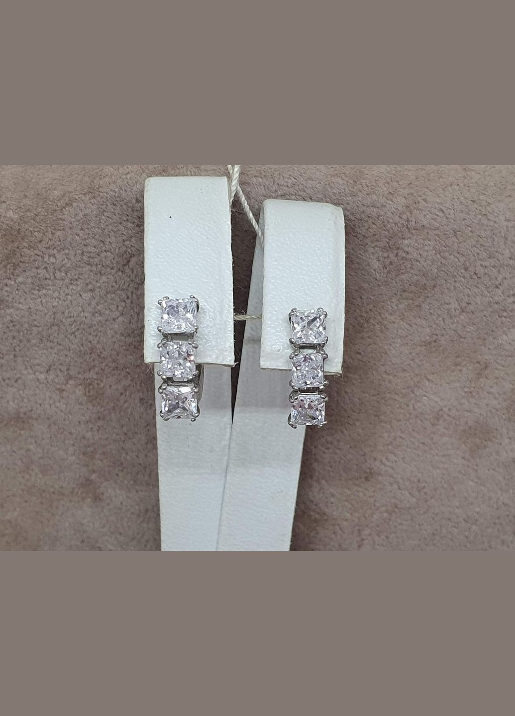 Срібні сережки ТРІО з фіанітами. 2973/9Р-CZ AGNI (323641014)