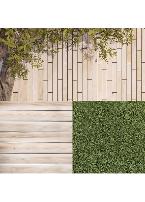 Вініловий фотофон 3D кутовий, цегляна стіна із зеленню, підлога світле дерево і штучна трава, 60×60 см, №58360 PhotoVinyl (354358121)