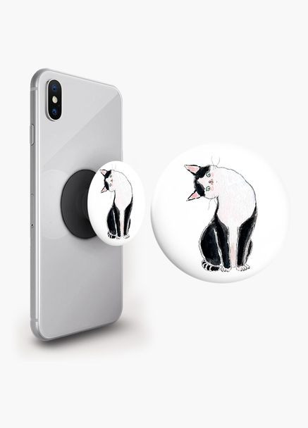 Попсокет держатель для смартфона (Popsockets) Котик черно-белый Черный No Brand (302083554)