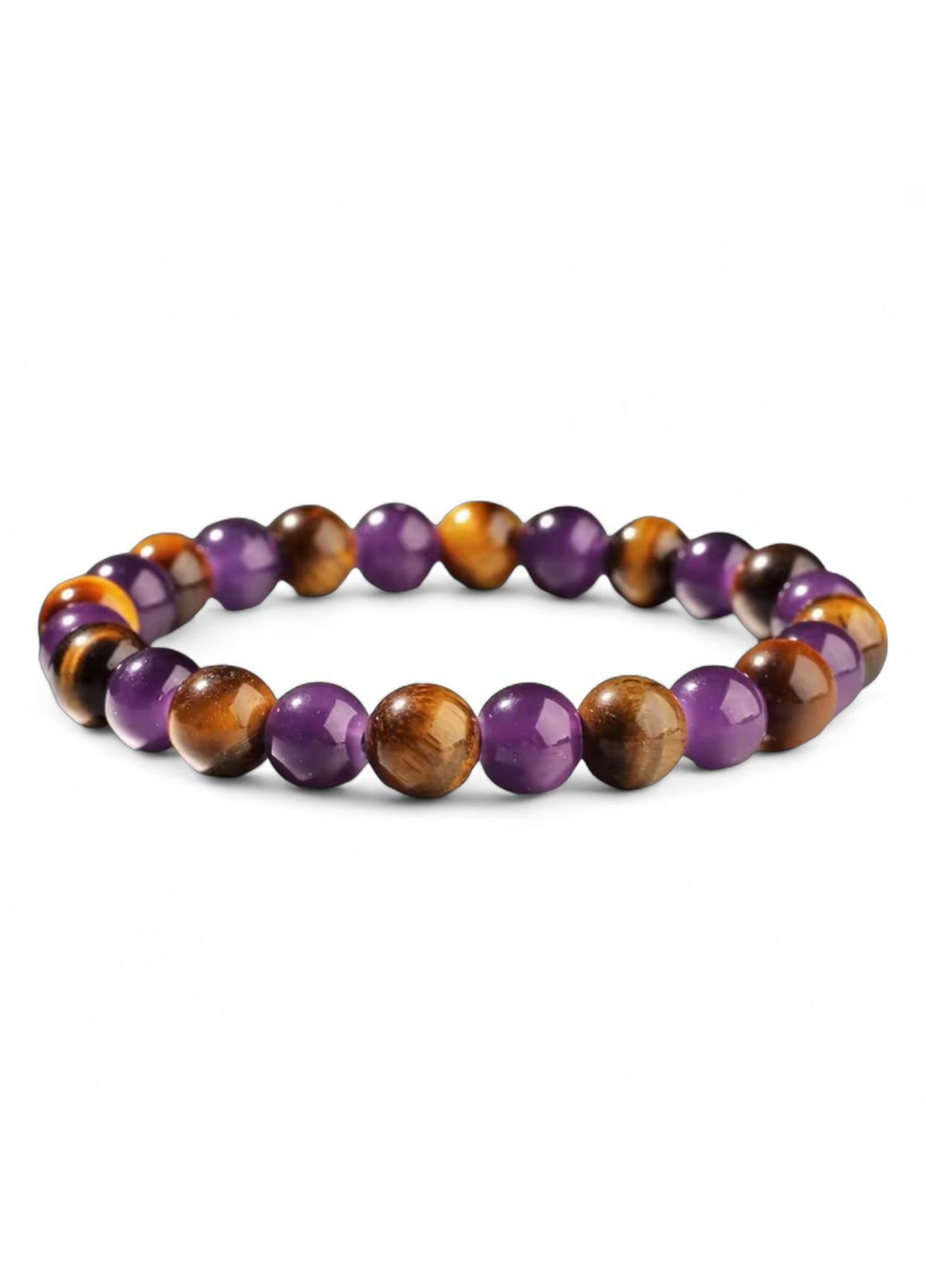 Браслет из тигрового глаза и аметиста 8 мм – натуральные камни, оберег, унисекс (80220) Hemst (362026744)