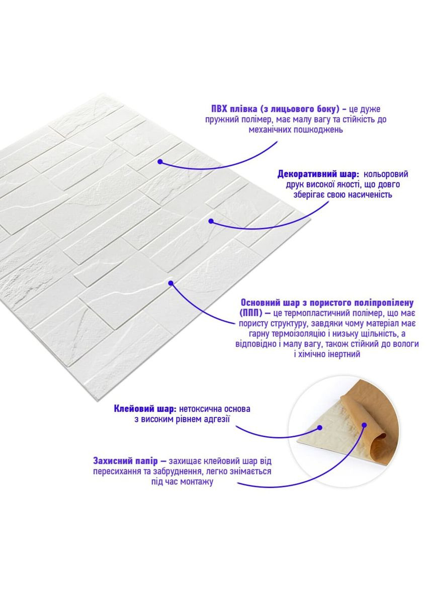 Самоклеюча декоративна 3D панель камінь Біла бита цегла700х770х5мм (180) SW-00000426 Sticker Wall (316101028)