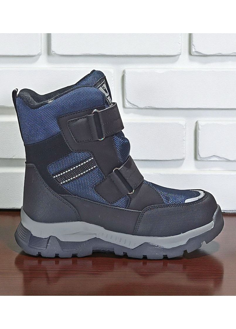 Темно-синие подростковые зимние дутики на овчине для мальчика, термоботинки на овчине для мальчика, зимние ботинки для подростка Tom.M на липучке