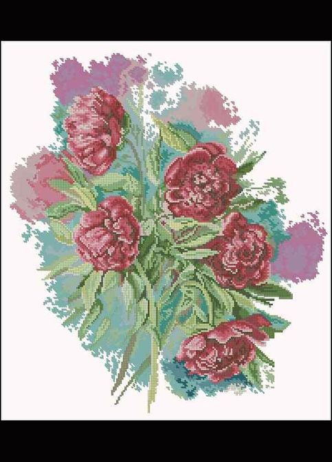 Набір для вишивання хрестиком. Розмір: 37*32 см Червоні піони Лоскуток (315356706)