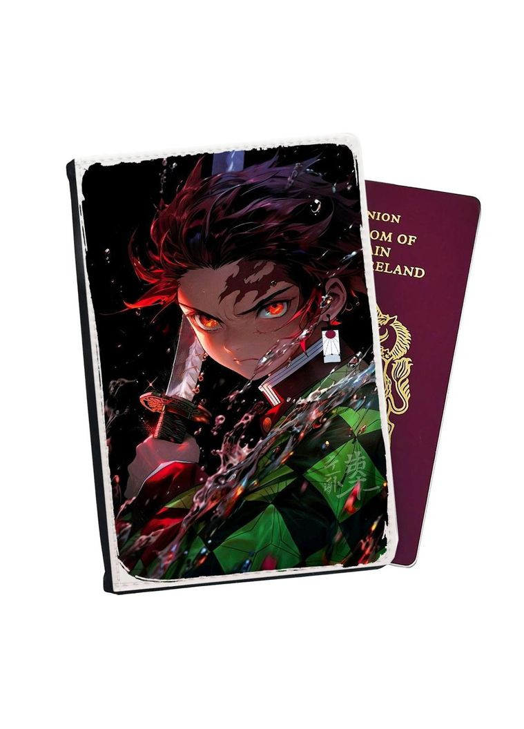 Обложка (портмоне) на паспорт, автодокументы с отсеками Аниме Клинок, уничтожающий демонов #022 Черный No Brand (317550550)