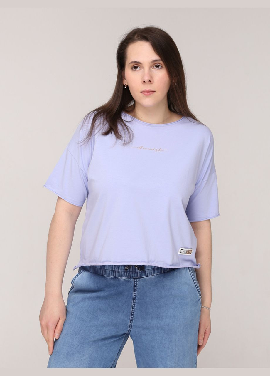 Бузкова літня футболка жіноча бузкова широка з написом з коротким рукавом JEANSclub Вільна