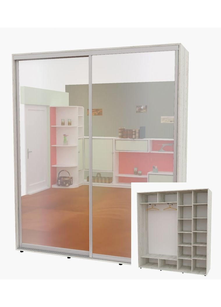 Шафа-купе дводверна 200*45*220 см Дуб крафт білий 2 двері Дзеркало Алекса (356771128)