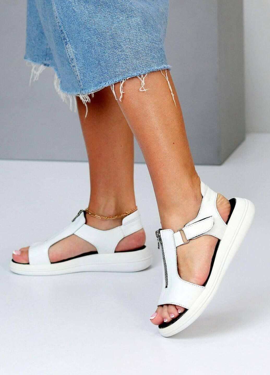 Белые босоножки кожа Viscala на липучке с молнией