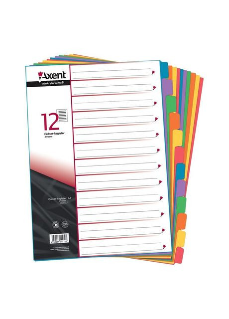 Роздільники А4 190112 картон 1-12 цифрових розділів різних кольорів Axent (280927848)