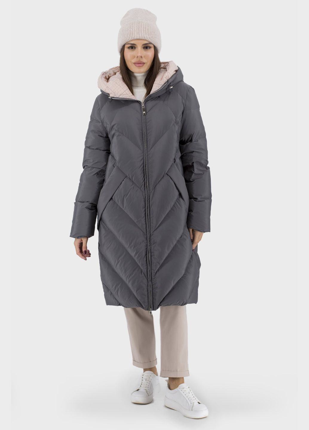 Сірий зимній Пуховик No Brand