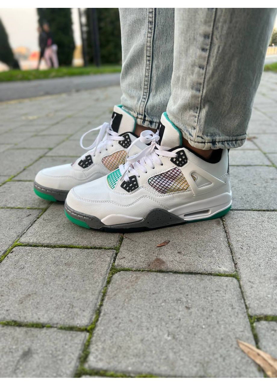 Серые демисезонные кроссовки мужские nike air jordan 4 retro lucid green rasta найк аир джордан No Brand