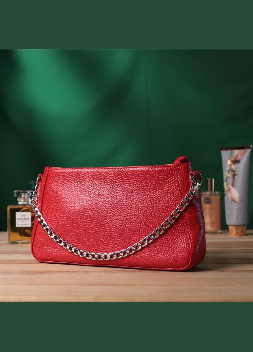 Яскрава сумка багет з ланцюжком і знімним ремінцем з натуральної шкіри 22836 Червона Shvigel (331906370)