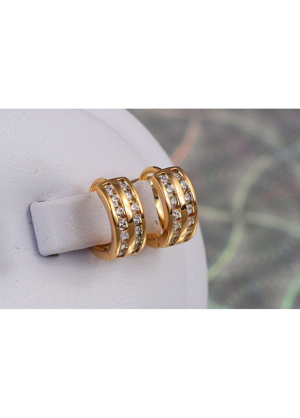 Серьги кольца Хупинг Jewelry две полосы сзади узор 1.2 см золотистые love-shopping Xuping Jewelry (354660545)