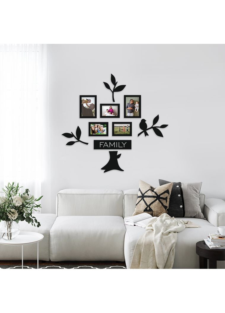 Дерев'яне панно Сімейне дерево "З пташкою" 94х87см (рамки 10х15 - 3 шт, 13x18 - 2шт) Decart (360610100)