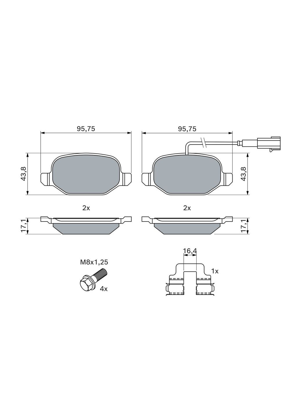 Колодки гальмівні дискові ЗАДН ALFA ROMEO MITO (955_) 1.3 2008.08-2018.10 BO 0986494776 Bosch (391726710)