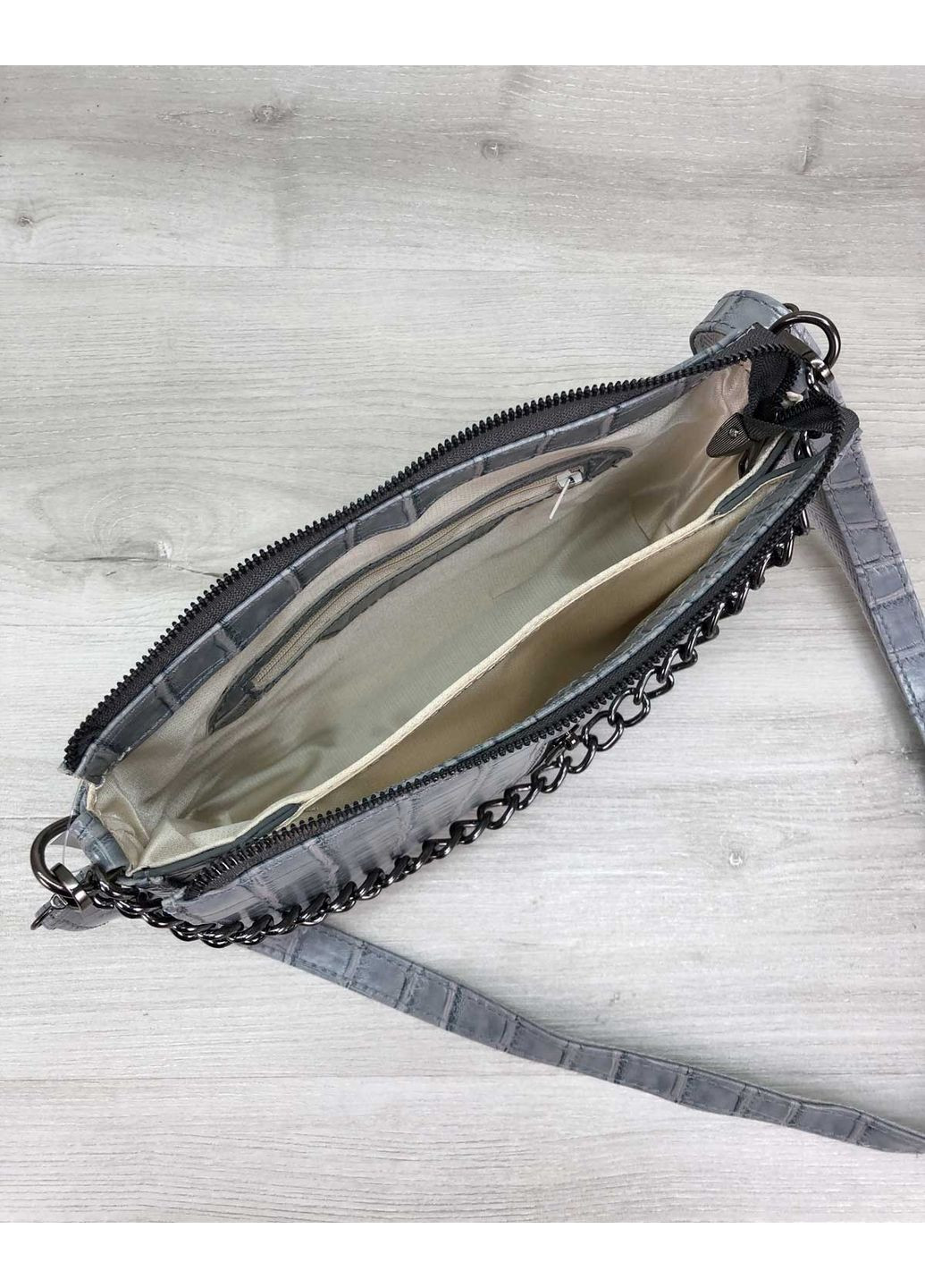 Сумка жіноча клатч Tina сіро-блакитна екошкіра молодіжна сумка через плече стильний клатч ProDobro (367264414)