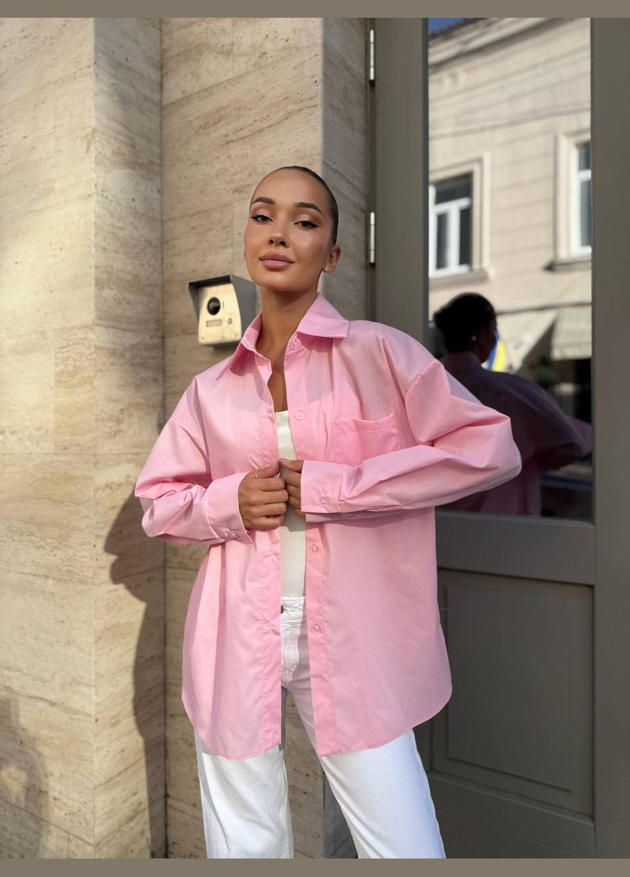 Розовая кэжуал рубашка однотонная Adelante с длинным рукавом