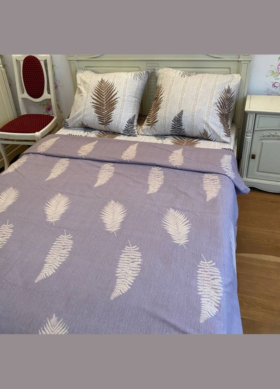 Постільна білизна двоспальна євро бежево-фіолетова Фланель Байка 995505 Ananasko (322820360)